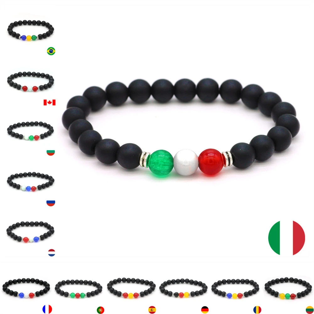 DGW country flag beaded bracelet 8mm natural stone black matte beads counple jewelry for men france Germany spain Romania