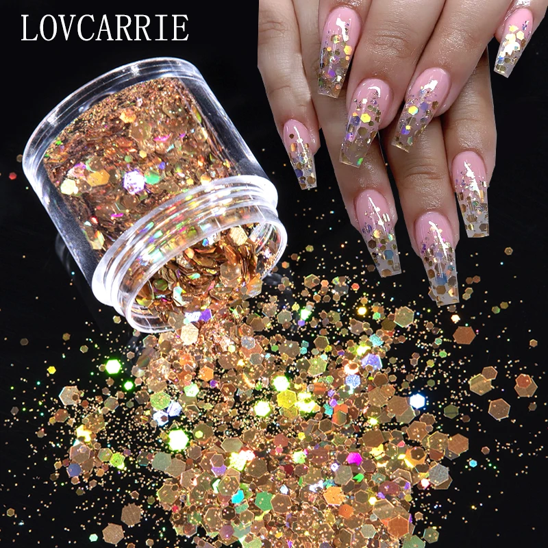 10ml/jar Mix Color Nail Art Glitter Powder Holo Gold Hexagon Aurora Nail Flakes Sequins for a Manicure Nail Art Decorations NEW