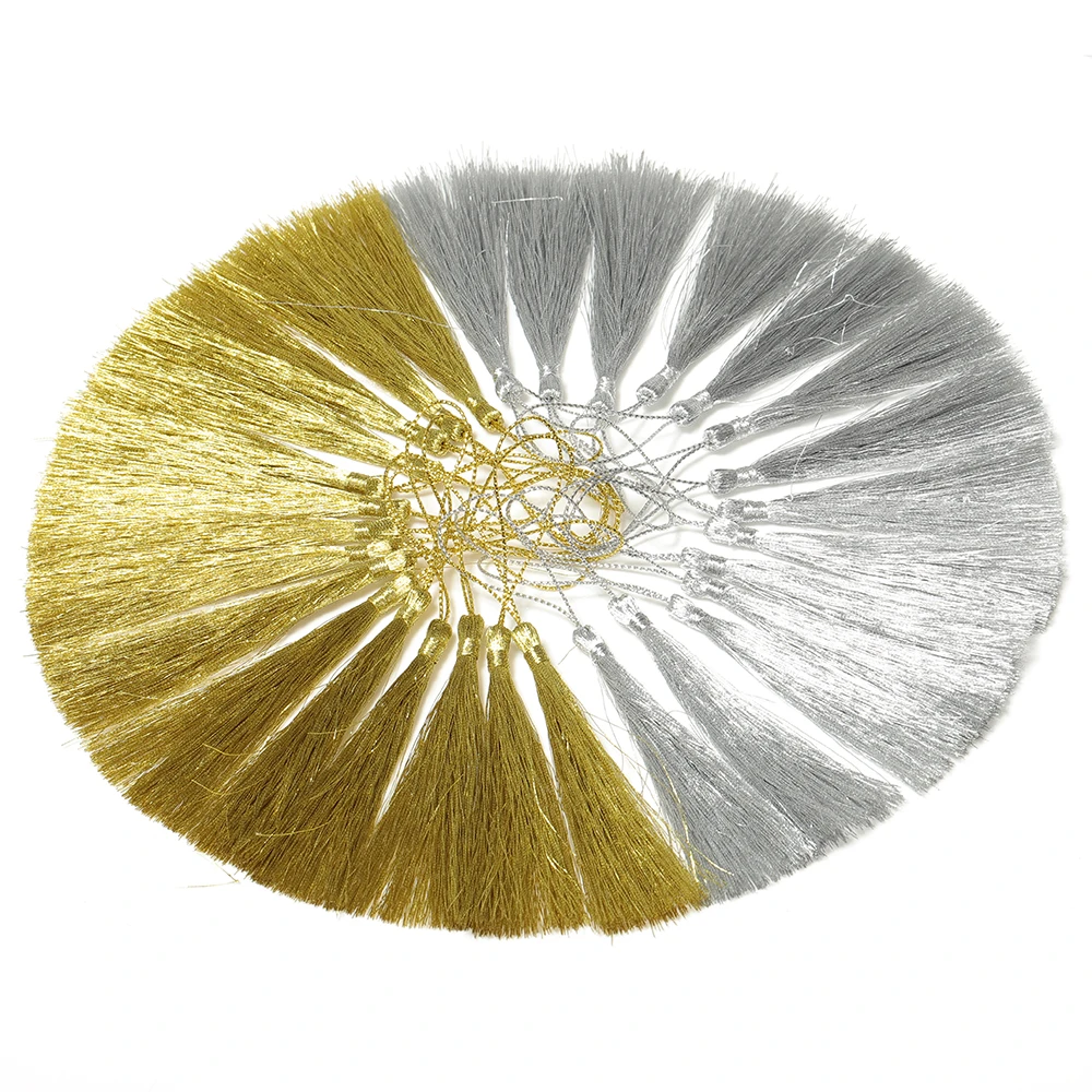 50pcs 120mm Gold Silver Tassels Cotton Silk Earrings Charm Pendant Earring Satin Tassels for DIY Bag Jewelry Making Findings