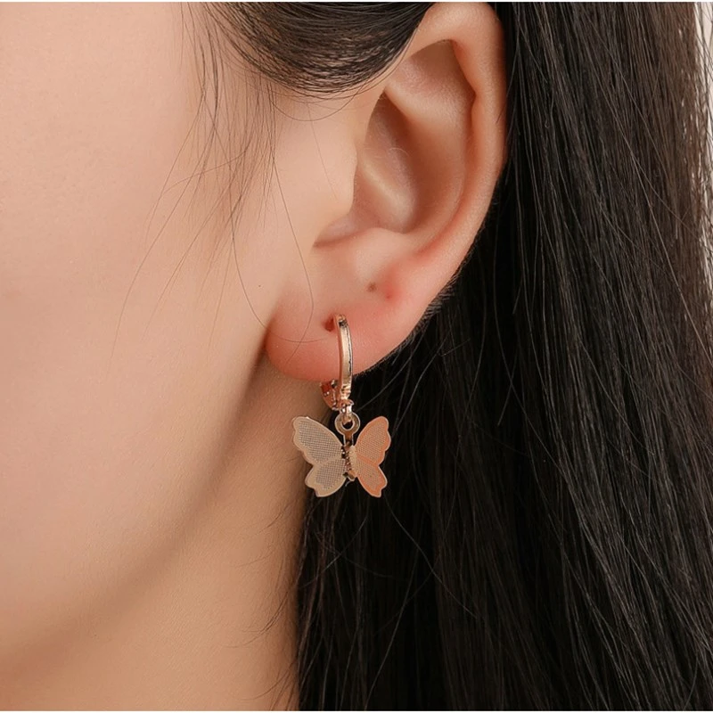 2020 New Wholesale Personality Hoop Earring Hollow Metal Gold Silver Color Large Butterfly Earrings For Women Jewelry Ear Nail