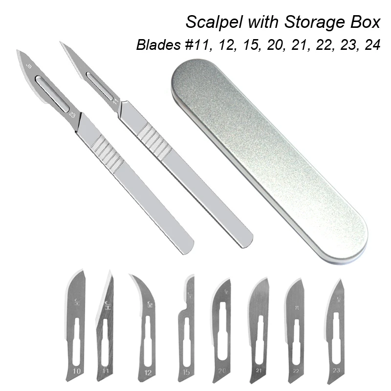 Carbon Steel Carving Metal Scalpel Blades Medical Cutting Handel Scalpel Knife Storage Box Blade 10 11 12 15 20 21 22 23 24