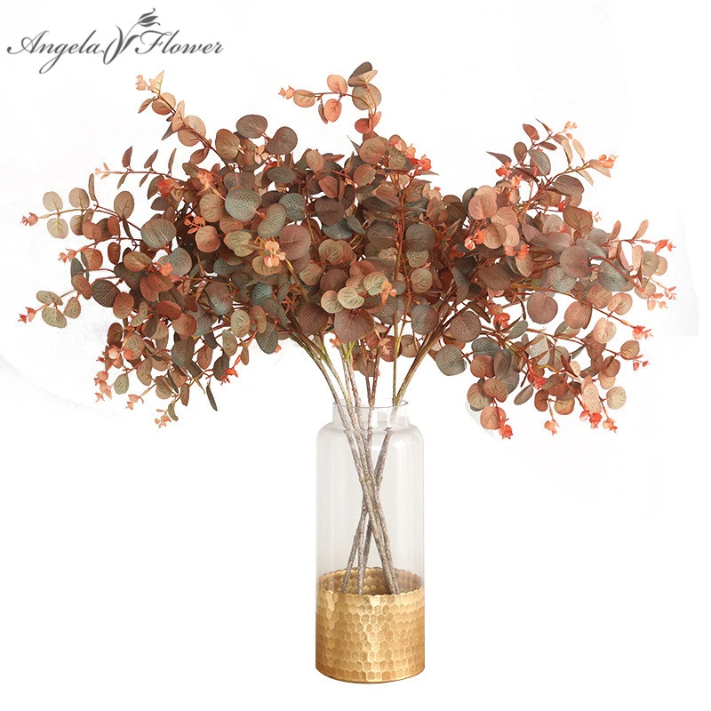 Autumn Style Eucalyptus Leaf Indoor Simulation Silk Plants Fake Flowers Branch Potted Home Party Table Vase Flower Rack Decor