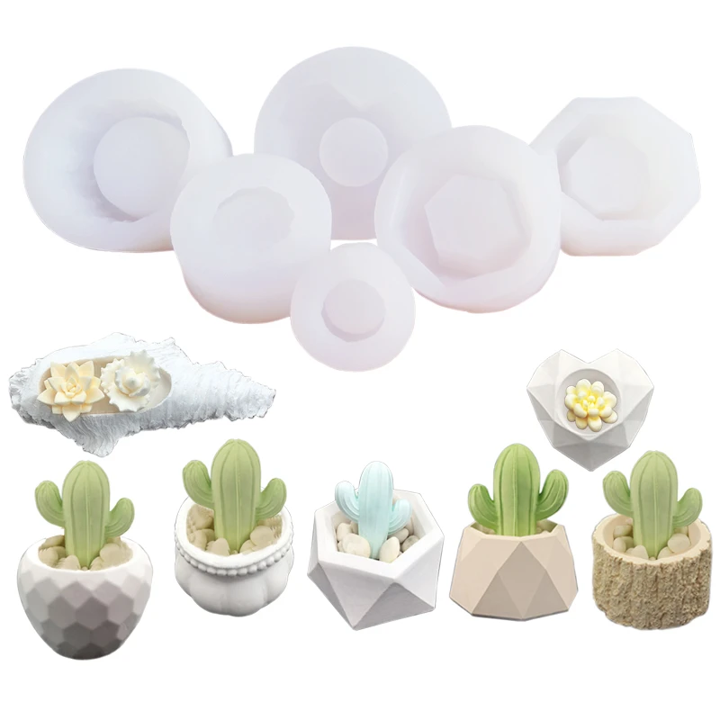7 Large Wax Candle Silicone Soap Mold For Flowerpot Concrete Cement Succulent Plant Container Resin Epoxy Gypsum Clay MouldC389