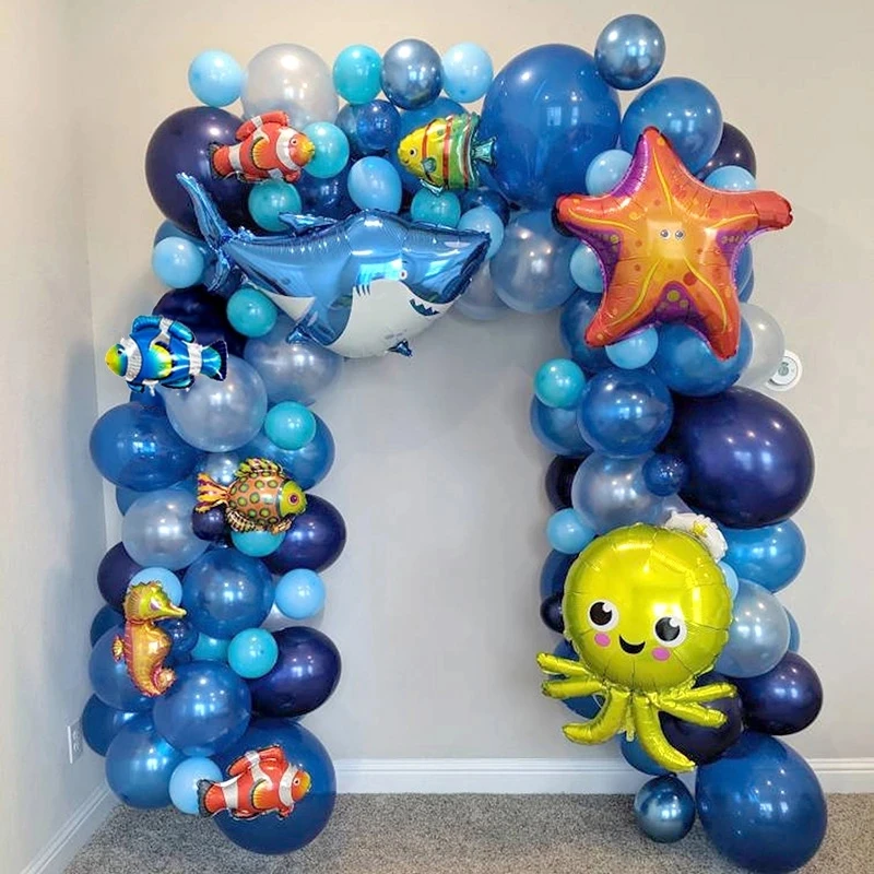 101pcs/set Cartoon Shark/Starfish/Octopus Under Sea Animals Balloons Baby Shower Birthday Party Wedding Balloons Arch Decor