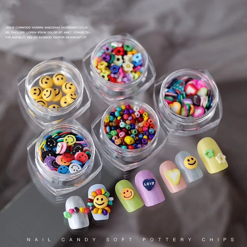 1 box Japanese 3D Smiley Candy Flower Colorful Nail Studs Nail Parts Decoration Nail Art Nail Salon