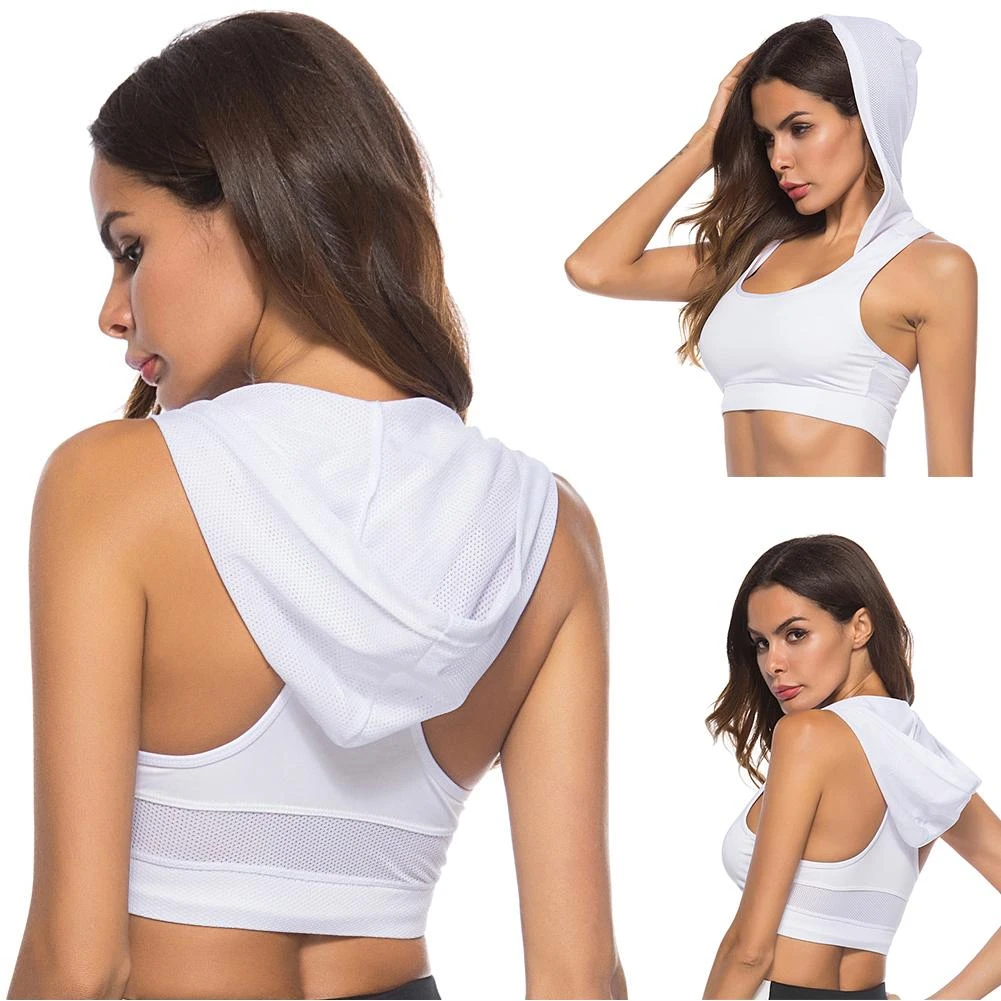 vest tops women summer 2021 Quick Dry Elastic Fitness Sports Bra Hooded Vest  Women's Clothing Black s size блузка женская