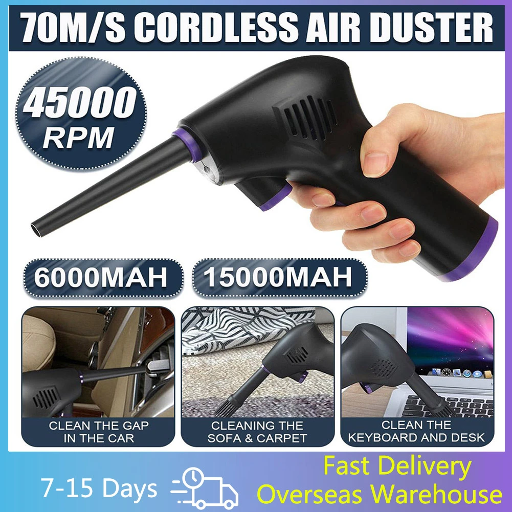Home Cordless Air Duster USB Rechargeable 2 Speeds with LED Light Handheld Air Blower Portable for Keyboard Computer Car Vehicle