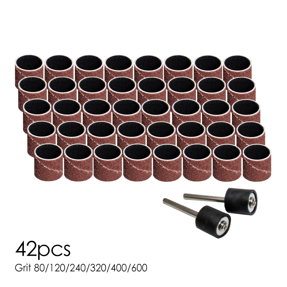 42pcs Nails Sanding Band Sleeves & Drum Kit 3.2mm Mandrels Dreml Mini Drill Abrasive Rotary Tool Accessories