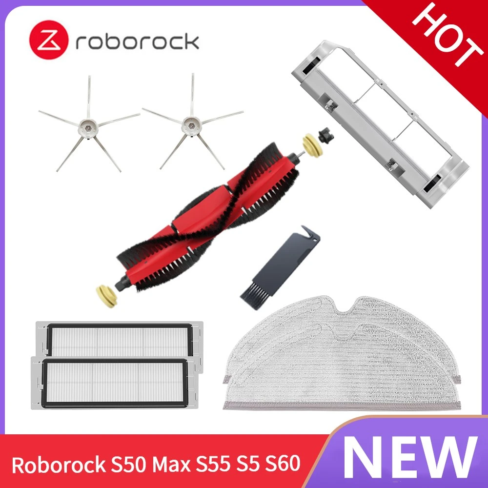 For Roborock S5 Max Accessories Detachable Main Brush, Silicon Side Brush Washable Filter For S6 S50 S6 MaxV S4 E4