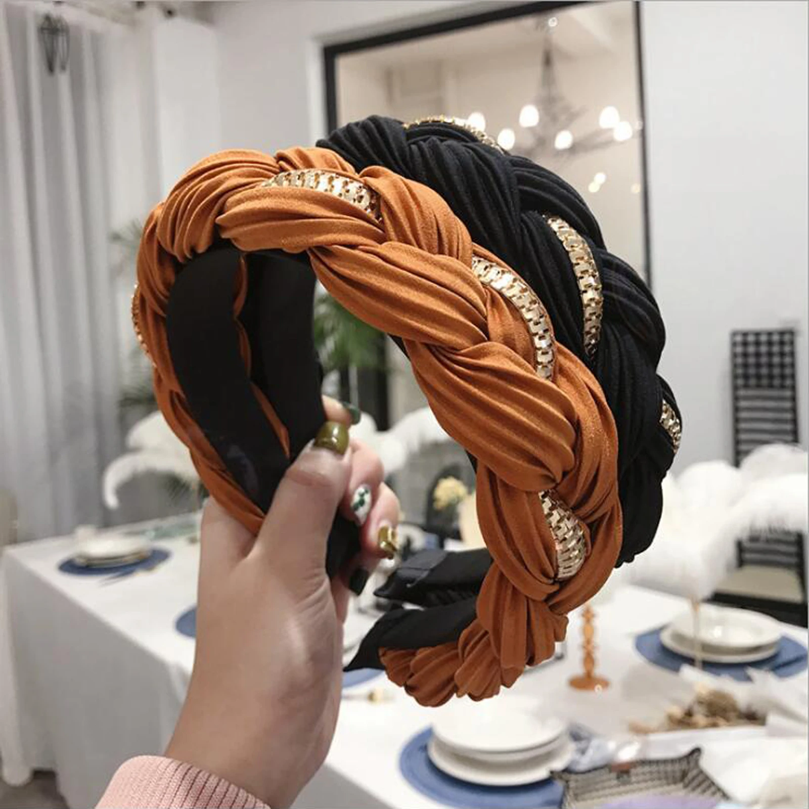 New Fashion Women Headband Wide Side Crumpled Cloth Multi-layer Cross Knot Hairband Adult Braid Hair Accessories Wholesale