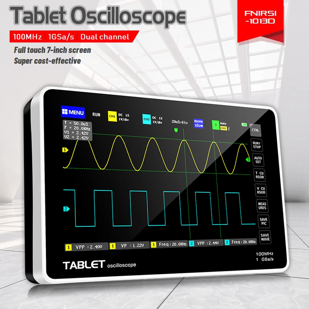 FNIRSI 1013D Digital Tablet Oscilloscope 2 Channels 100MHz*2 Band Width 1GSa/s Sampling Rate Oscilloscope with Touching Screen