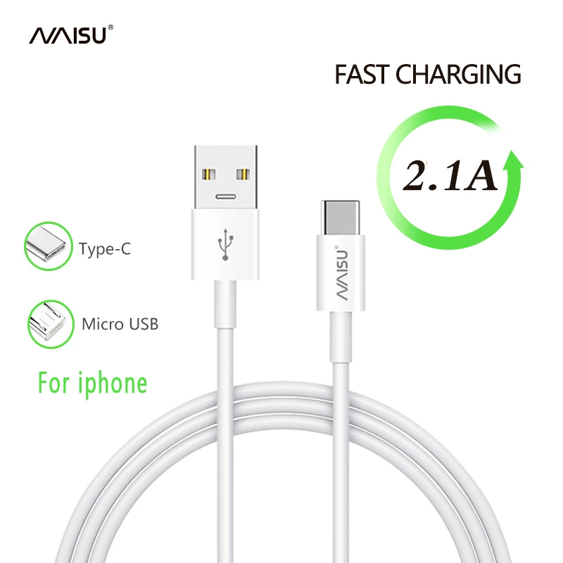 NAISU 2.1A Charging Cable Micro USB Type C Data Wire For Iphone Huawei Samsung Xiaomi Poco x3 Pro Mobile Phone Charge Cord 2021