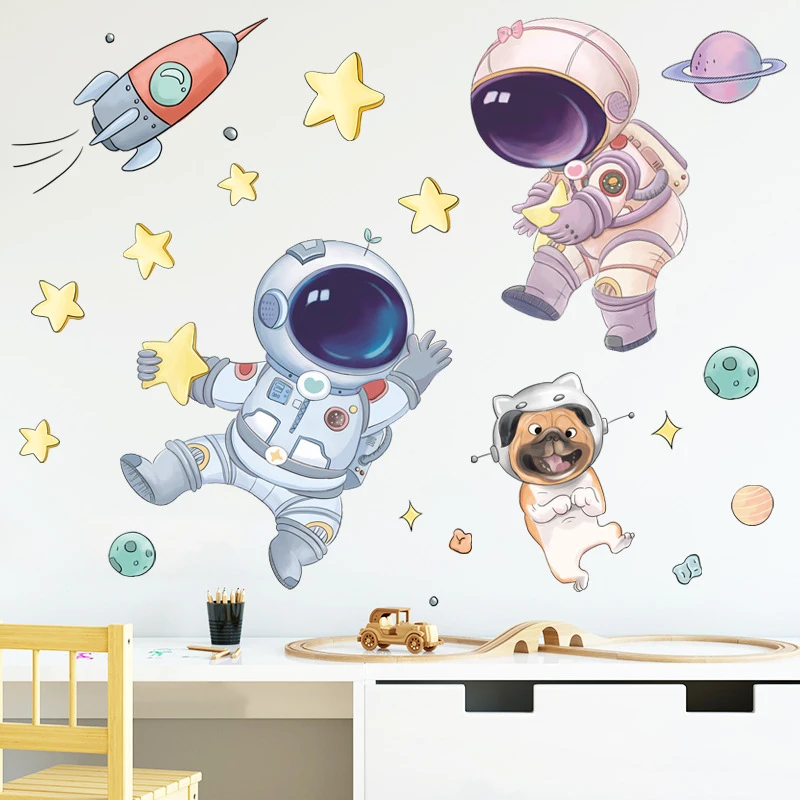 Cute Space Astronaut Wall Stickers for Children Kids room Wall Decor Removable Vinyl PVC Decals Bedroom Sticker Home Decoration