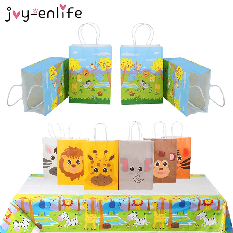 12pcs Safari Animals Favor Bags Gift Bags Paper Bags Baby Shower Birthday Party Kids Children Jungle Party Decorations Supplies