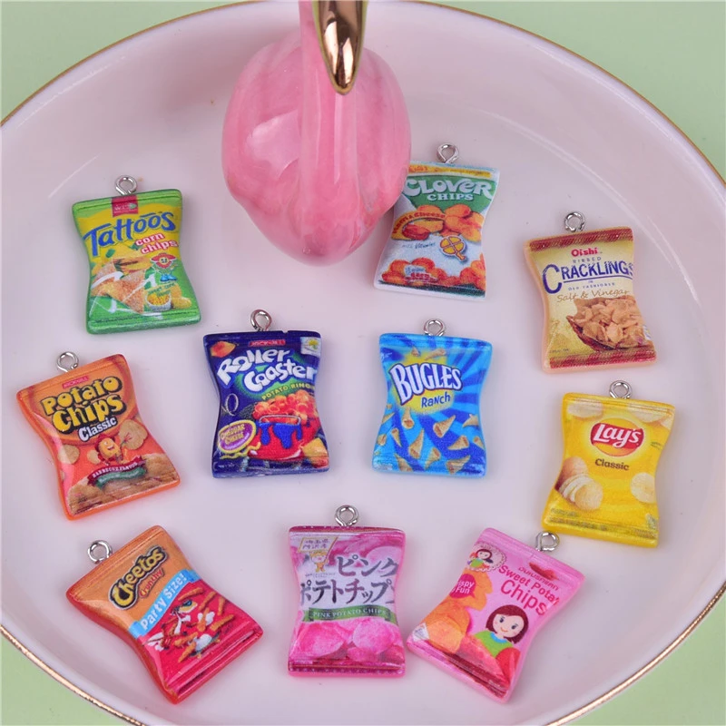 In Pair Mix 10pcs/20pcs  Potato Chips Resin Charms Cute Snacks  DIY Craft for Earring Key Chains Jewelry Handmade dollhouse