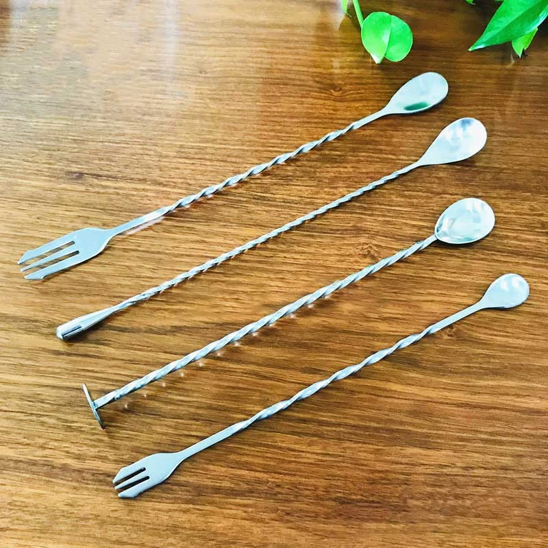 Cocktail Fork Spoon Stainless Steel Cocktail Bar Durable Bar Appliances Stirring Rod Spiral Shape Double Head 1Pcs Kitchenware