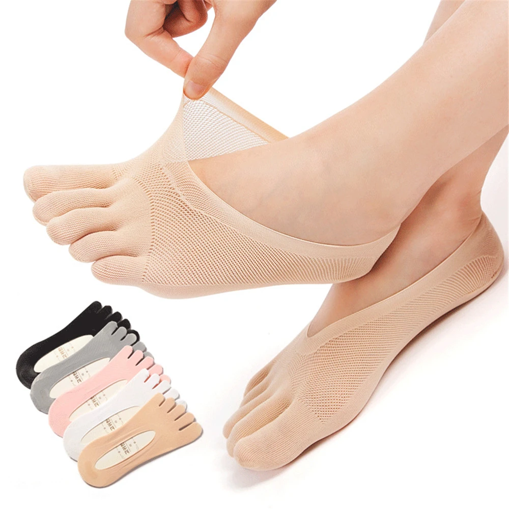 Women Five Toes Socks Breathable Velvet Ultrathin Five-finger Invisible Anti-skid Anti-friction Boat Sock Ankle Socks Summer