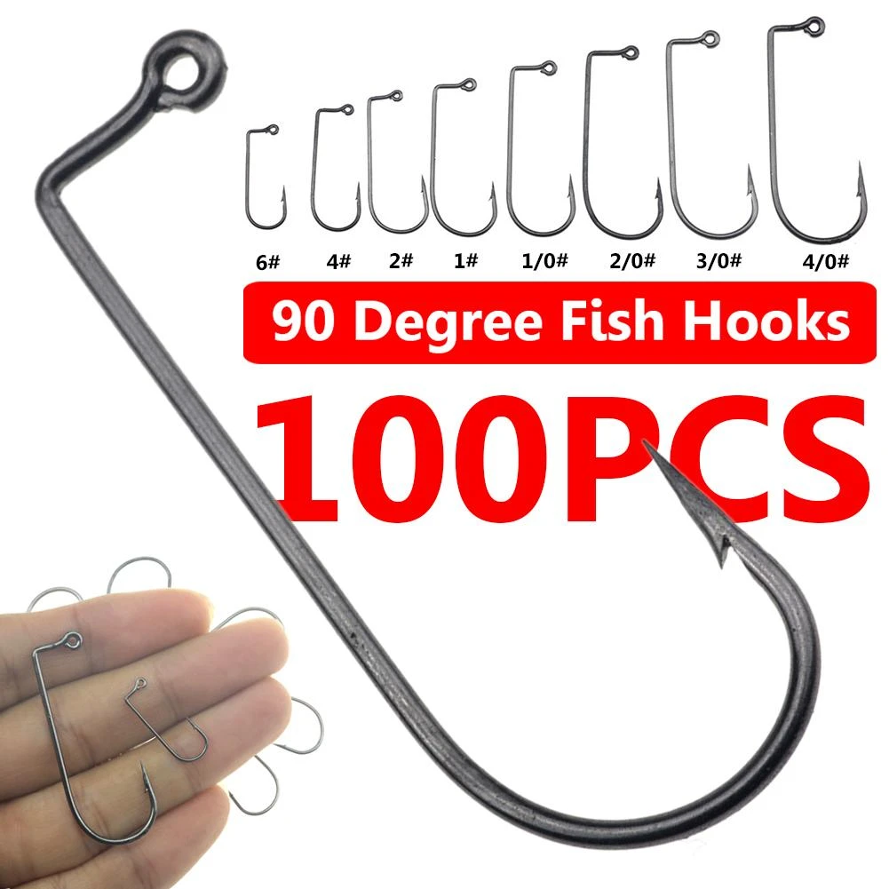 100Pcs Fishing Hooks High Carbon Steel 90 Degree Jig Fly Tying Strong Wire Fish Hooks for Outdoor Sea Ocean Fishing Hooks