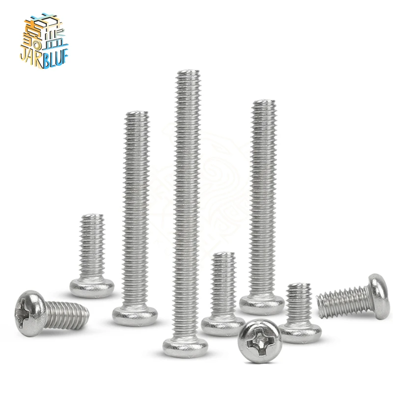 20-100PCS M1 M1.2 M1.4 M1.6 M2 M2.5 M3 M4 DIN7985 GB818 304 Stainless Steel Cross Recessed Pan Head Screws Phillips Screws