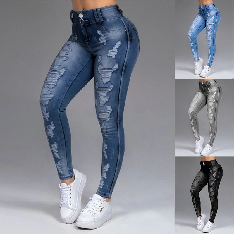 New Women's Jeans Stretch Ripped Skinny Black Denim Jean Sexy Mom Female Woman Office Fashion Trendy y2k high waist Pencil Pants