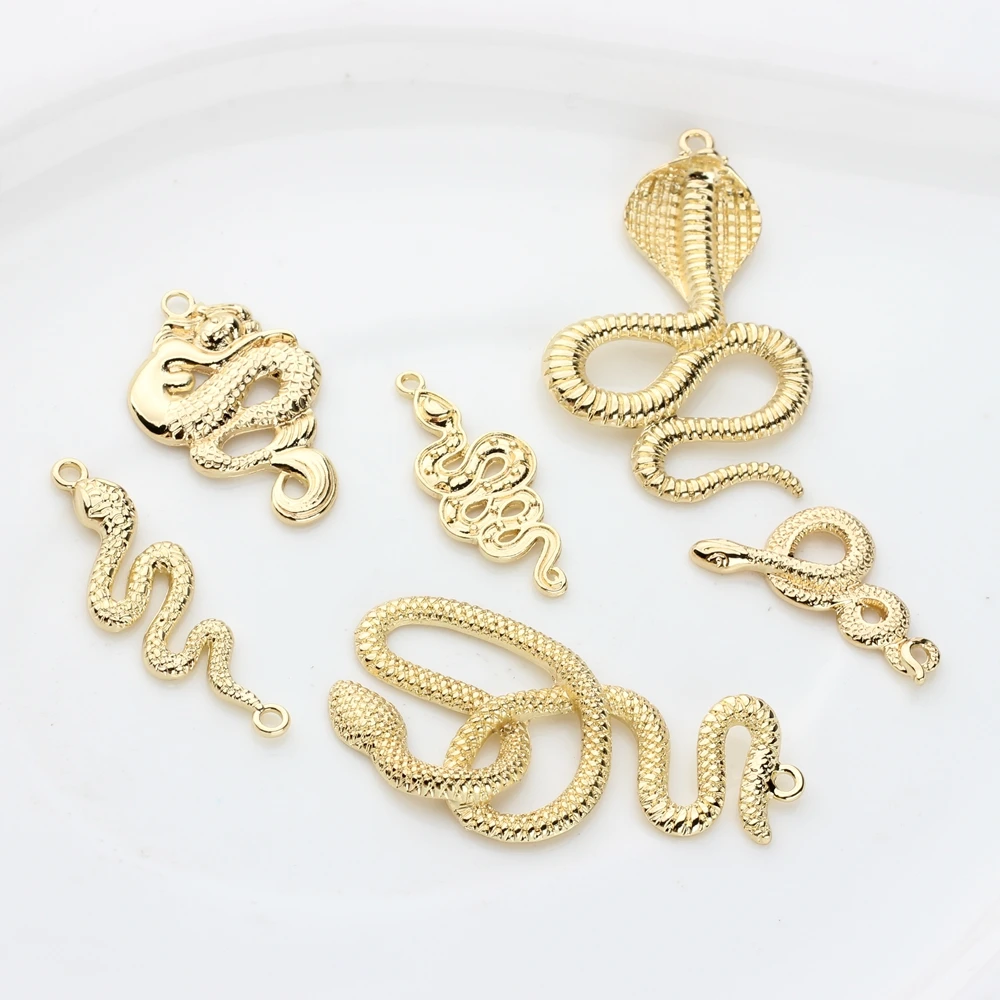 6pcs/lot Zinc Alloy Golden Cobra Snake Charms Pendants For DIY Fashion Jewelry Making Finding Accessories