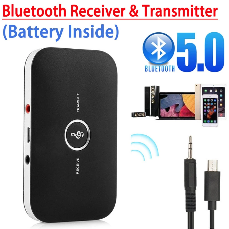 Bluetooth 5.0 Audio Receiver Transmitter With Battery 3.5MM AUX Jack USB Dongle Stereo Music Wireless Adapters For TV PC Car Kit