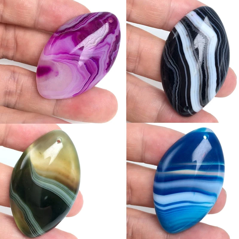 Natural Stone purple Green blue black Striped Agates Beads Marquise Cabochons Stone Pendant 28x45mm For Jewelry Making