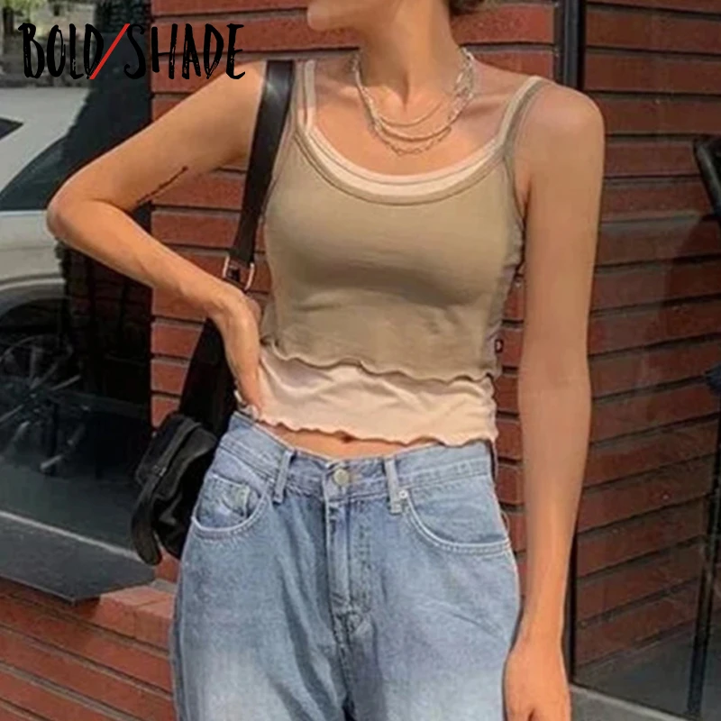 Bold Shade Grunge Streetwear 90s Style Camis Women Patchwork Indie Vintage Tank Tops 2021 Skinny Ribbed Strap Crop Top Basic Hot