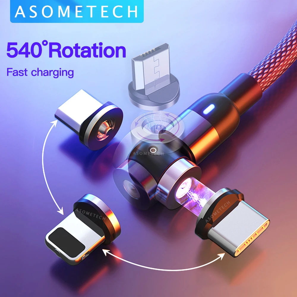 540 Rotation Magnetic Cable Micro USB Type C 2.4A Fast Charging Magnet Charger USB Cable For iPhone 6 7 8 Samsung Xiaomi Huawei