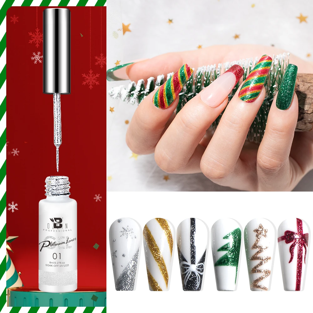 BOZLIN 12 Colors Christmas Super Platinum Liner Gel Soak Off LED UV Gel Nail Polish 8ML Nail Art Gel Manicure DIY Design Varnish