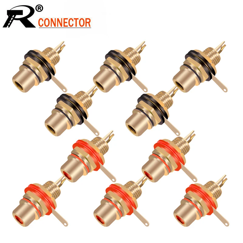 10pcs/lot RCA Connector Gold Plated Female Jack Socket Solder Wire Connector RCA Panel Mount Chassis  Wholesales