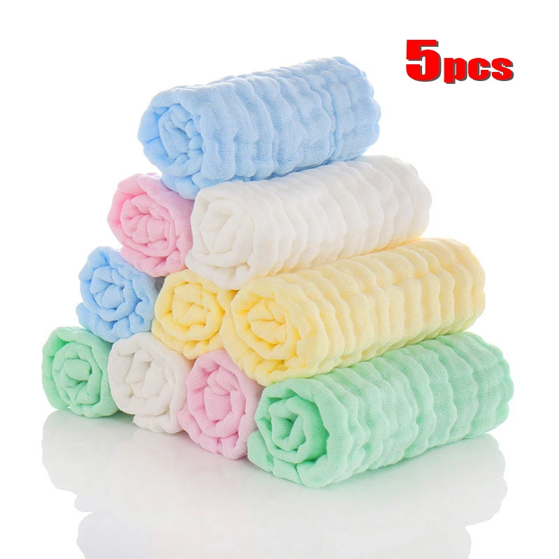 5pcs/lot Muslin 6 layers Cotton Soft Baby Towels Baby Face Towel  Handkerchief Bathing Feeding Face Washcloth Wipe burp cloths