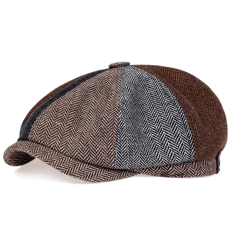 Retro Herringbone Newsboy Caps Men newsboy hat Stitching berets Cap Autumn Winter Men Vintage Painter Octagonal Hats gorras