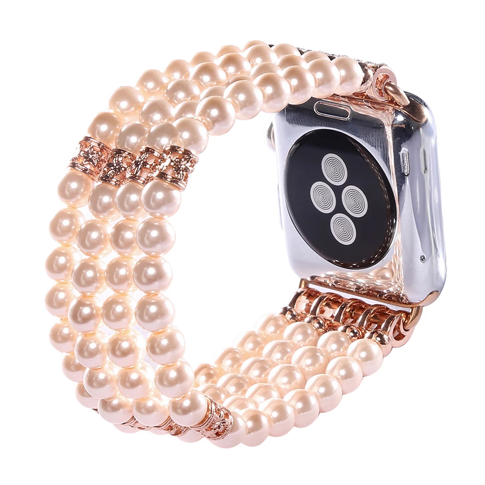 Strap for Apple Watch band 42mm 44mm 40mm 38mm 41mm 45mm Colorful Comfortable Handmade Pearl Band for Iwatch series 7/SE/6/5/4/3