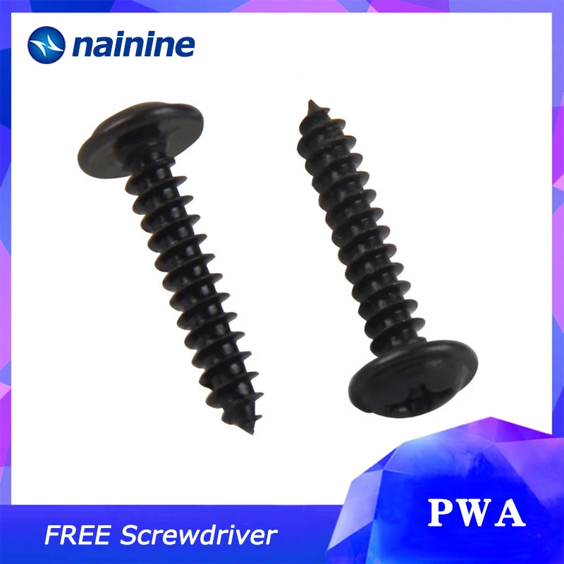 PWA M1.4 M1.7 M2 M2.3 M2.6 M3 Round Head Carbon Steel Screws Self-tapping Screws Black Padded SS17