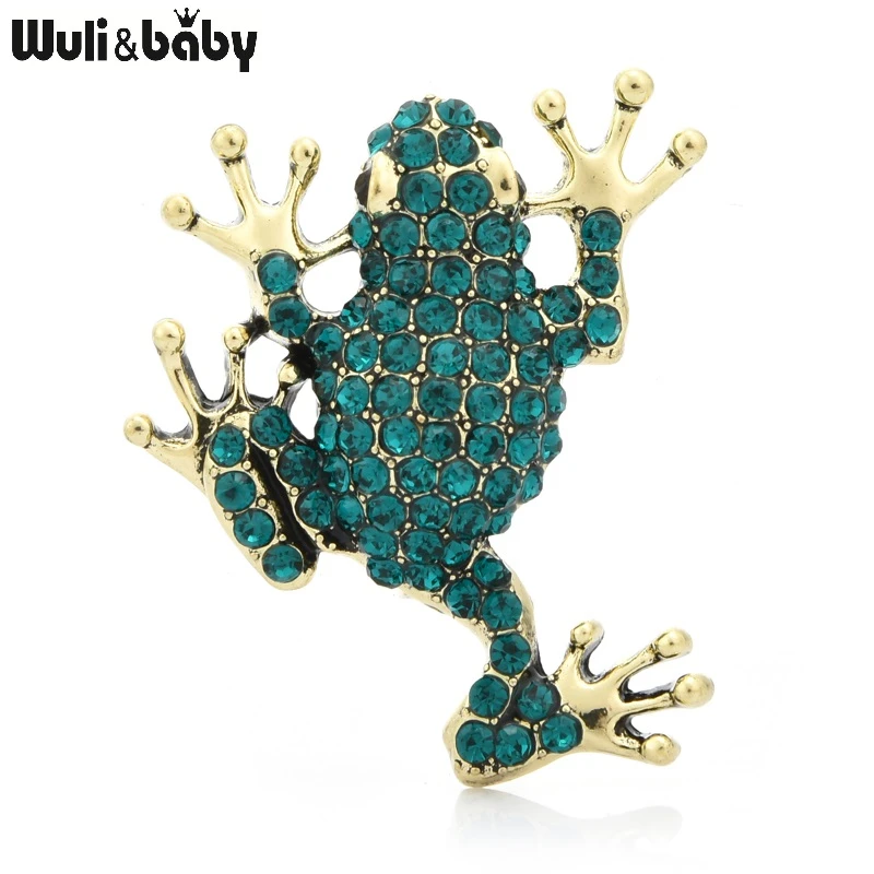 Wuli&baby Full Rhinestone Frog Brooches Women Lovely Metal Frog Party Casual Brooch Pins Gifts