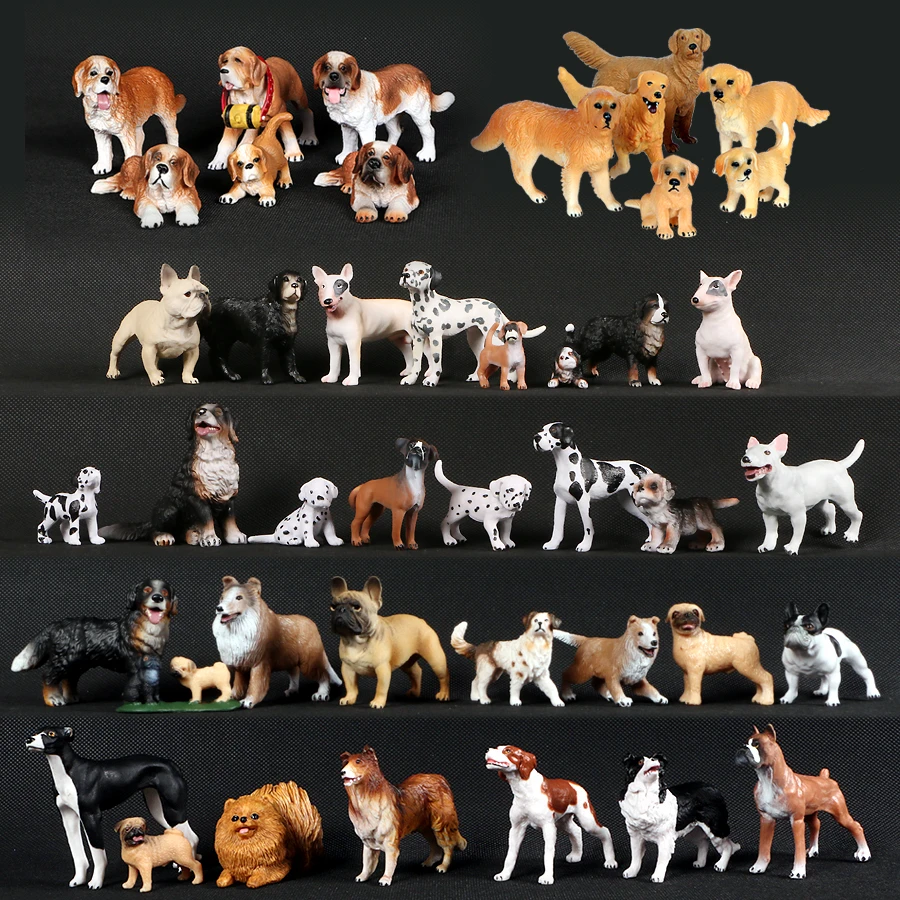 Simulation Plastic Retriever,Bull Terrier,Collie,Saint Bernard Dog Family Animals Model Figure Collectible Toys Dog For kids