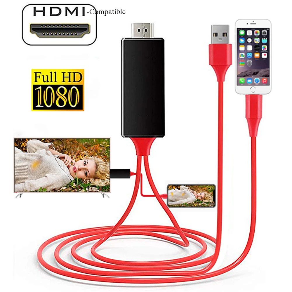 HDMI-Compatible Cable 2M 8Pin to Male HD Converter Adapter USB Cable For HDTV TV Digital Audio Adapter Cable for iphone IOS