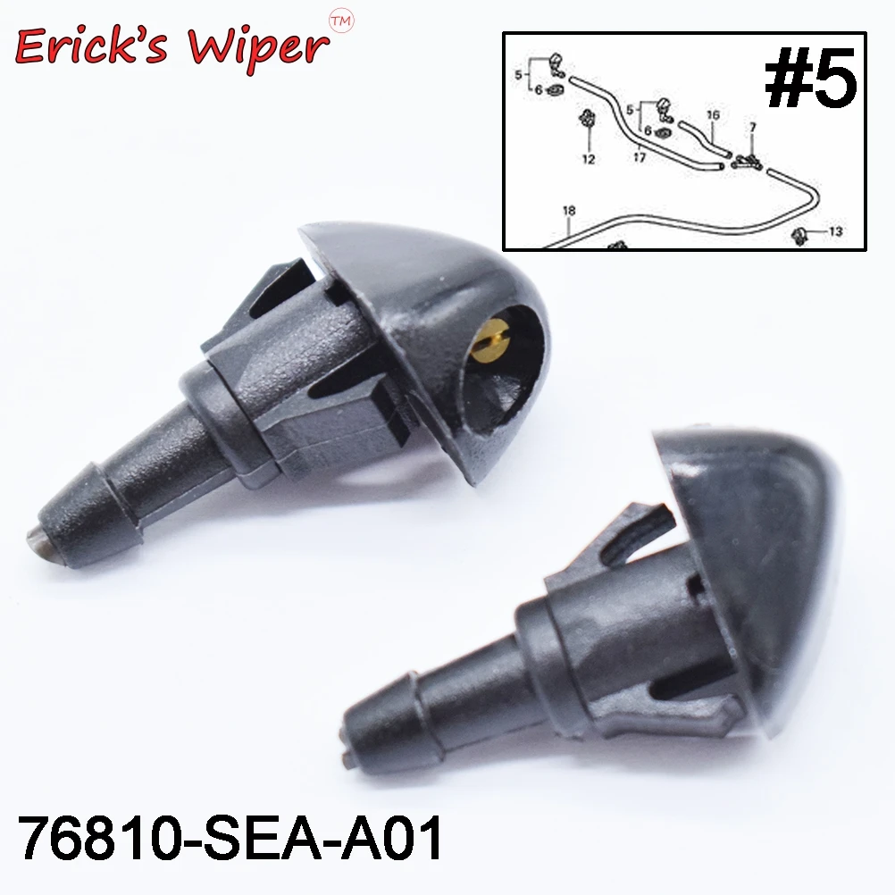Erick's Wiper 2Pcs Front Windshield Wiper Washer Jet Nozzle For Honda Civic Fit Jazz CR-V Accord Prelude Shuttle # 76810-SEA-A01