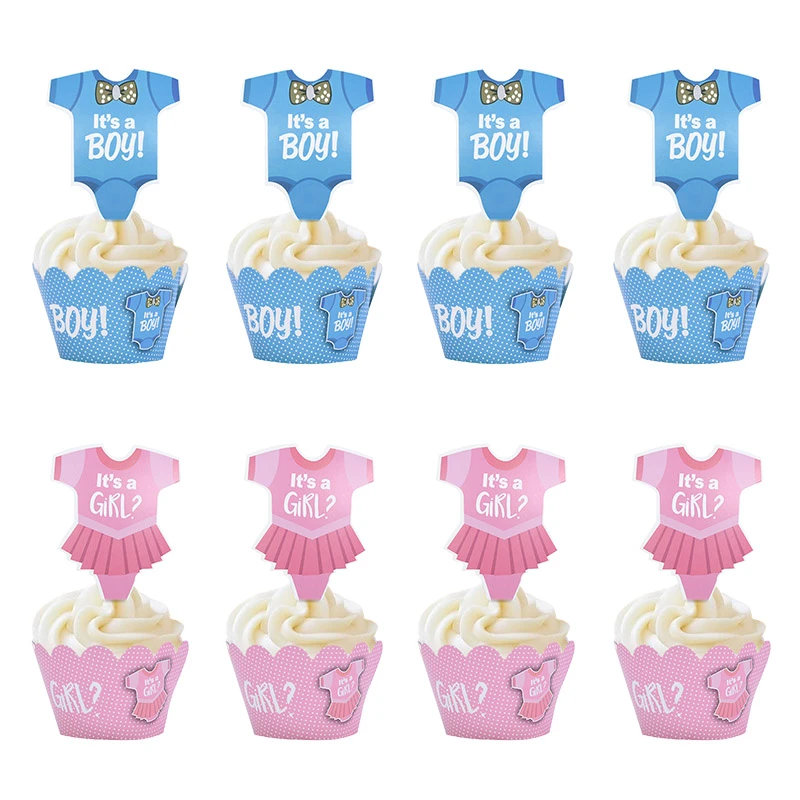 24Pcs Baby Shower Decoration Cupcake Wrapper with Topper Gender Reveal Party Supplies Baby Shower Girl Kids Birthday Decorations