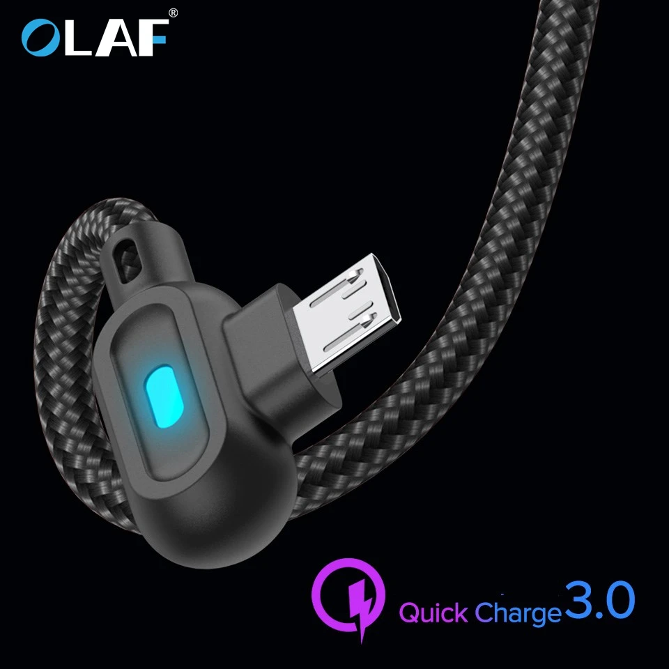 OLAF 90 Degree Micro USB Type C Cable Fast Charging Type-C For Samsung Xiaomi Huawei LG Android Microusb USB-C Charger