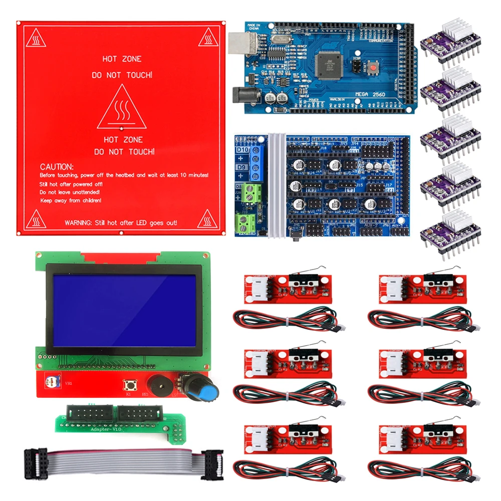 Reprap Ramps 1.6 Kit with Mega 2560 r3 + Heatbed MK2B + 12864 LCD Controller + DRV8825 +Mechanical Switch +Cables for 3D Printer