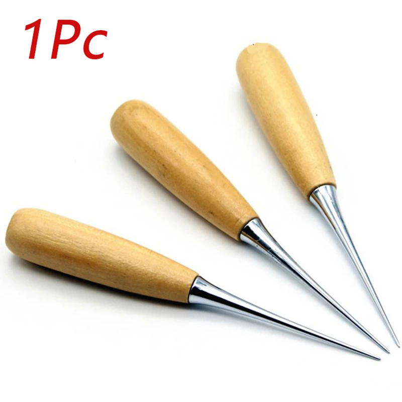 1Pc Wooden Handle Awls DIY Leather Tent Sewing Awl Shoes Repair Tool Hand Stitcher Leather Craft Awl Punch Hole Leather Tools