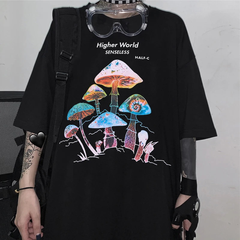 Harajuku Colorful Mushroom Print T-shirt Street casual Streetwear 2020 Harajuku Casual Pullover T-shirt Female Mens Fashion Tops