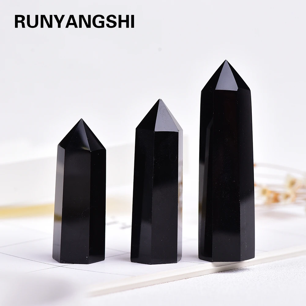 4-7cm 1PC Natural black Crystal Point Hexagonal obsidian crystal Column Mineral Ornament Magic Repair Home Decoration