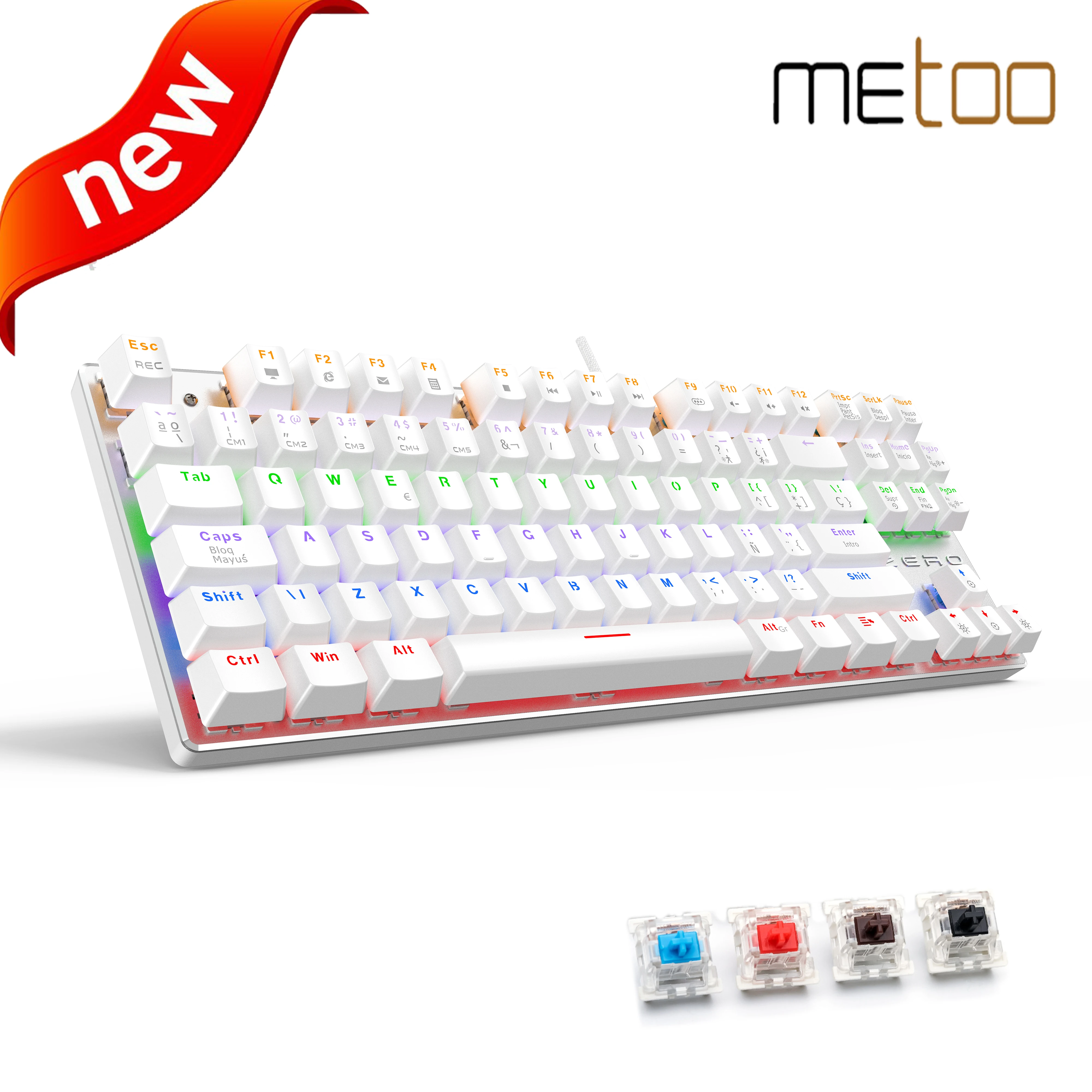 Metoo Edition Gaming Mechanical Keyboard 87 104keys LED Backlit red Axis Russian US Spanish For Game Laptop PC