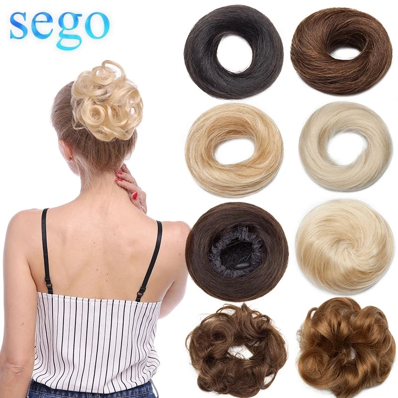 SEGO 23g 100% Real Human Hair Bundle Curly Hair Bun Scrunchies Updos Donut Chignon Hair Extensions Wrap Ponytail Remy Hairpiece