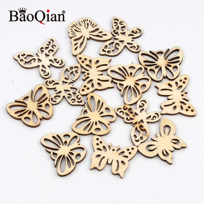 20Pcs Natual Wooden Butterfly Pattern Scrapbooking Painting Wood Craft Handmade Accessory Sewing Home Decoration DIY 32mm