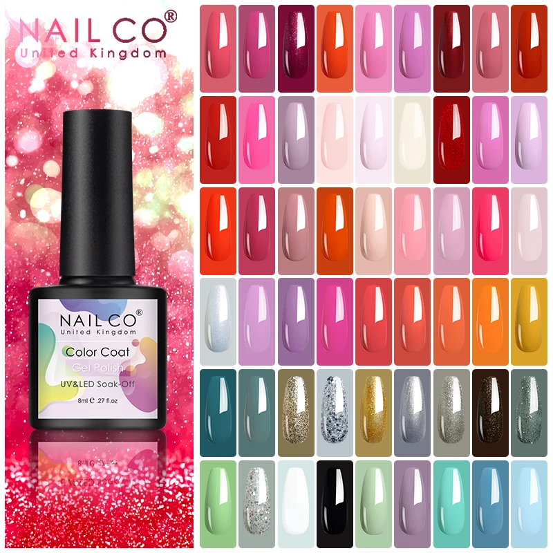 NAILCO 8ml Pink Red Colors Gel Nail Polish Nail Art Varnishes Gel Lacquer Coat Design UV Gel Varnish Soak Off LED Nails Manicure