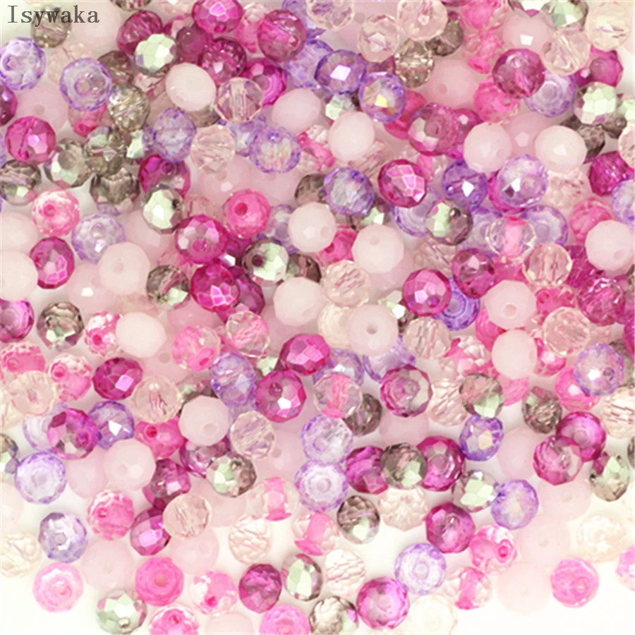 Isywaka Pink Multicolor 4*6mm 50pcs  Rondelle Austria faceted Crystal Glass Beads Loose Spacer Round Beads for Jewelry Making
